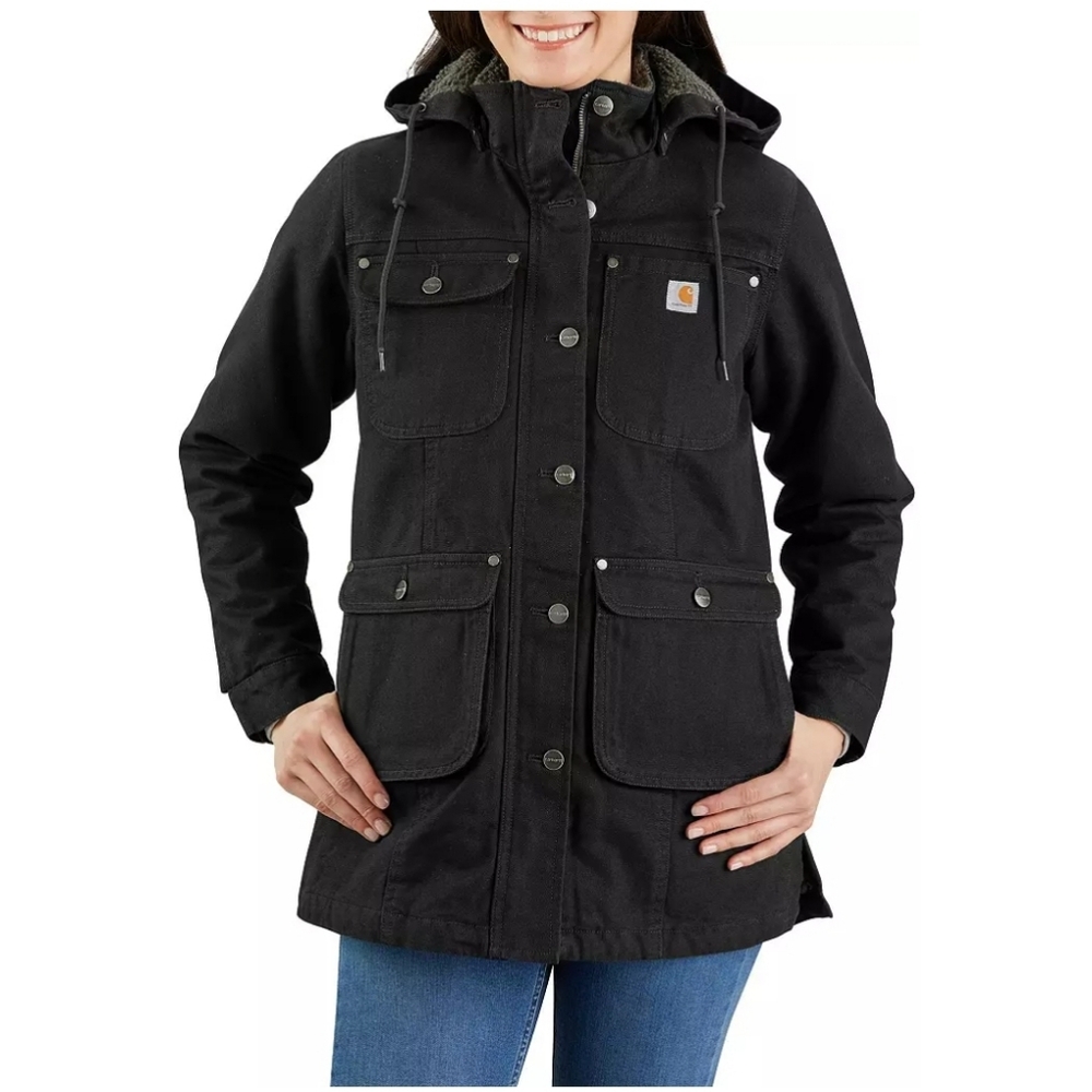 NWOT Carhartt Loose Fit Washed Duck Coat In Black, Size Small